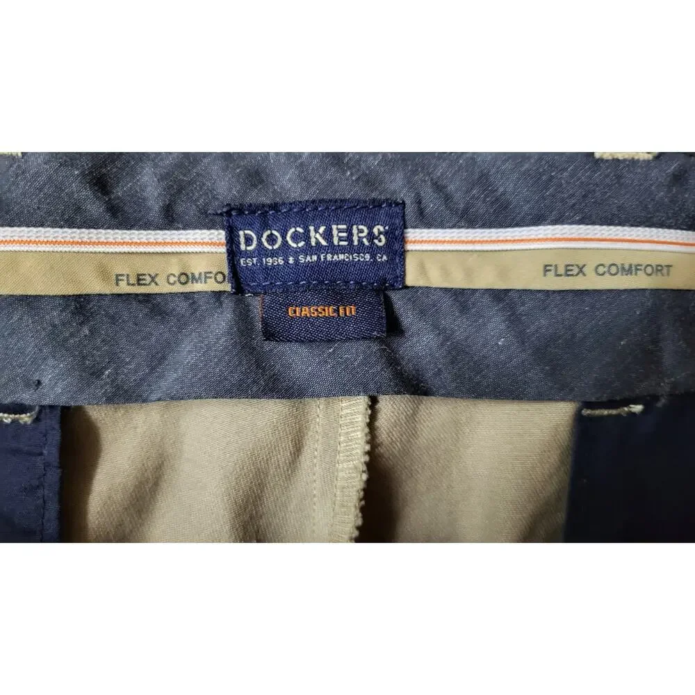 Dockers Pants Mens Flex Comfort Classic Fit 34x28.5 (Actual) Khaki Chino